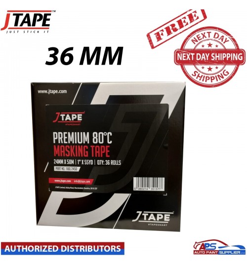 J Tape Premium Crepe Masking Tape Strong Adhesion Roll 36mm Box of 24